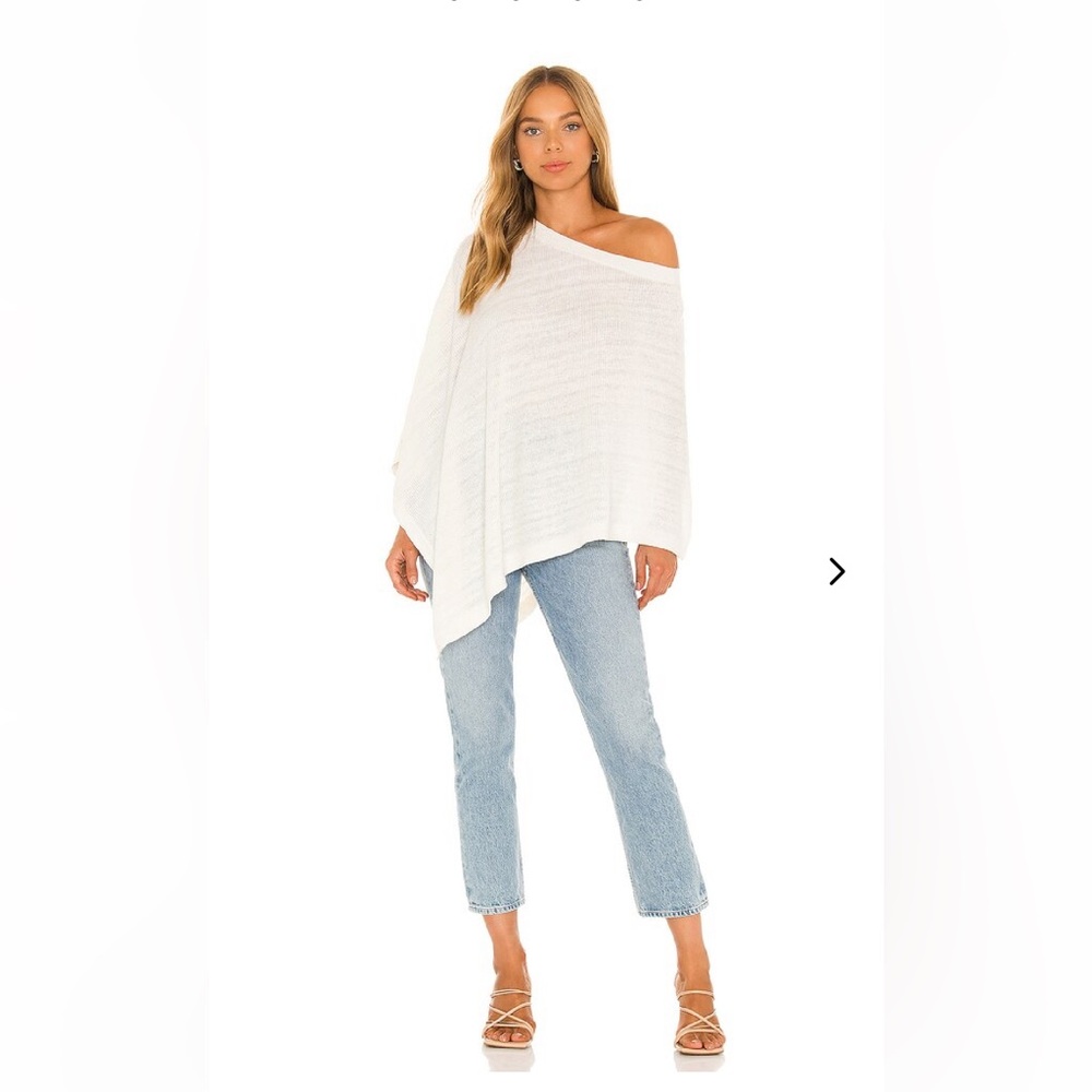 Lovers + Friends Off-Shoulder Ivory Knit Poncho Sweater